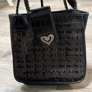 Brighton Croc Woven Weave Cecilia Shoulder Handbag Hearts Black